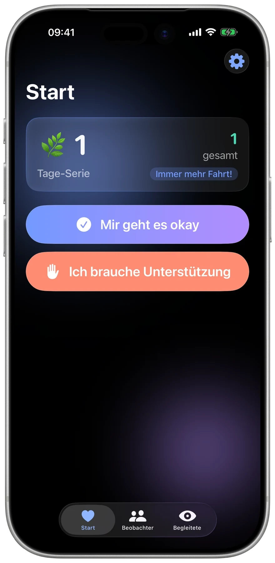 Der tägliche Check-in-Bildschirm von LifeSignal