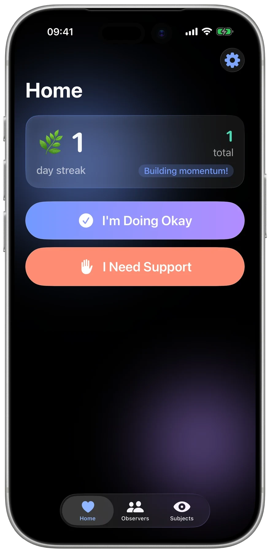 LifeSignal's daily check-in screen